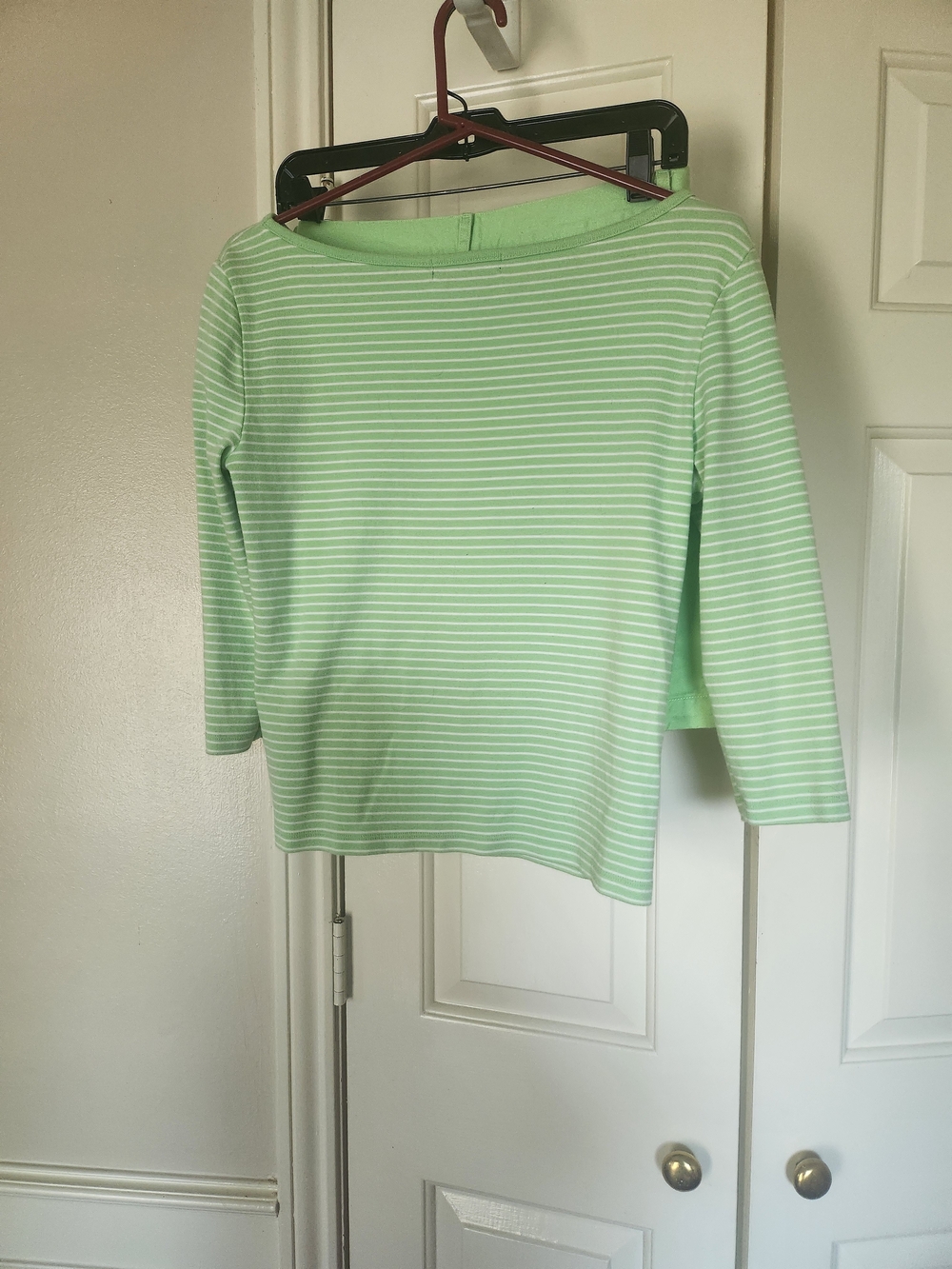 Ralph Lauren Mint Green Striped Boatneck Long Sleeve Top